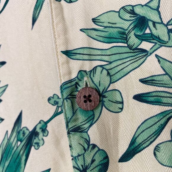 Jos A Bank Silk Shirt Men Medium Tropical Button Up Pocket Floral Green Yellow - Picture 5 of 12